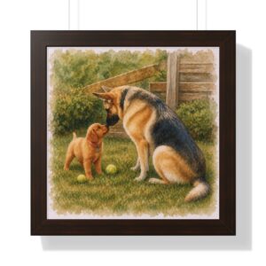 Roxy Meets Buster –The Great Dog Pack Framed Art Print