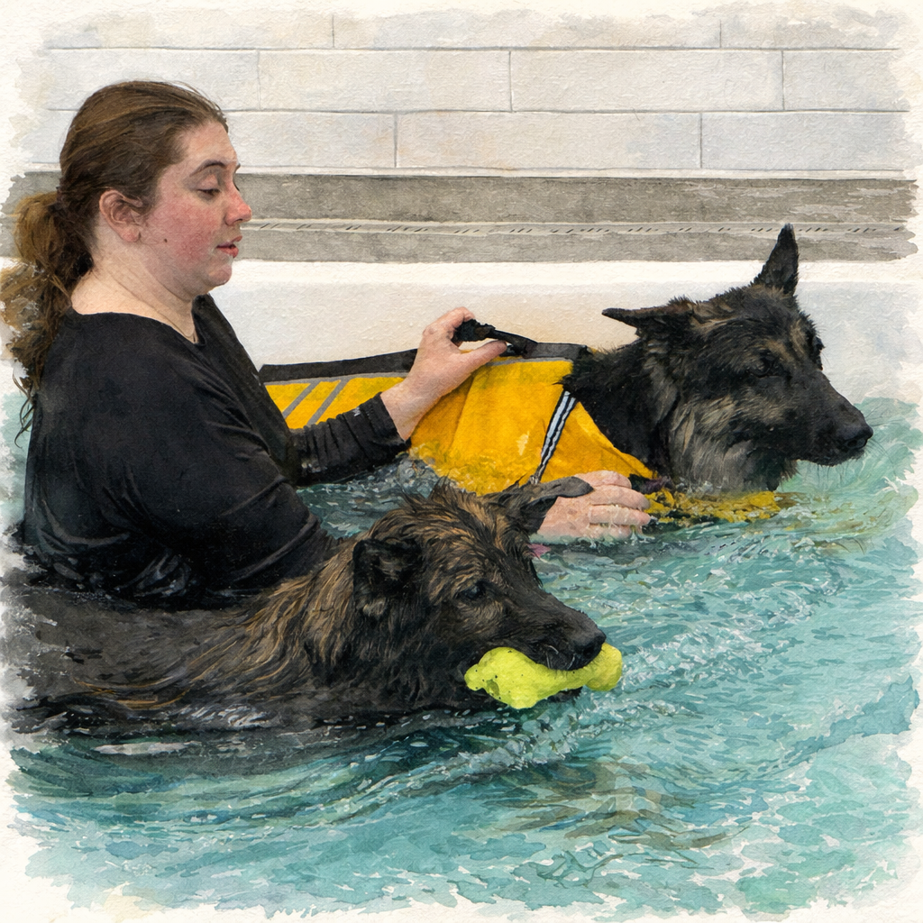 Dakota and Maximus swimming