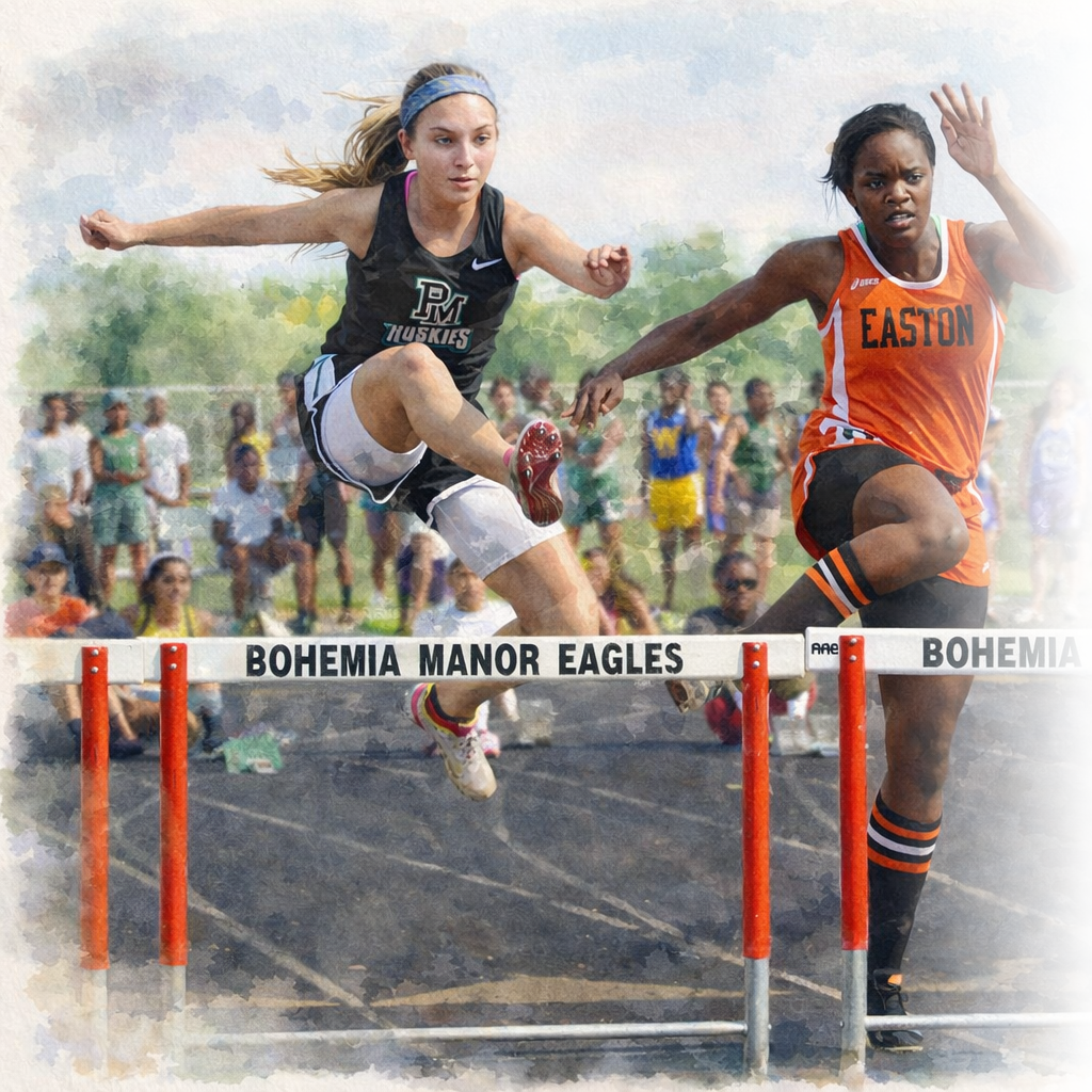 Alex running hurdles.