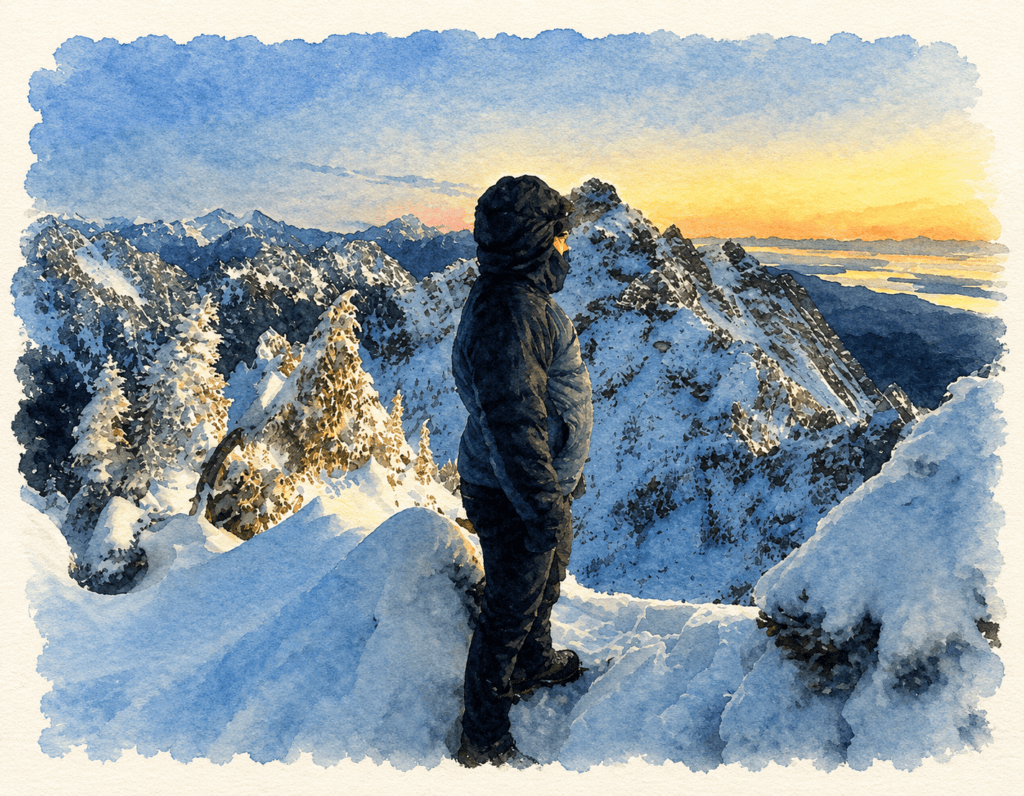 Jake at the summit of a mountain in the Northern Cascades.