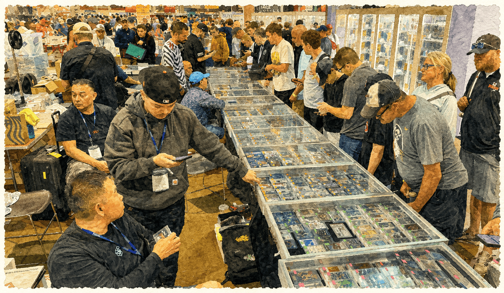 One of many busy exhibits at the 2026 National Sports Collectors Convention.